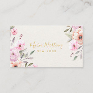 Elegant Chic Gold Frame Girly Pink Floral Business Card