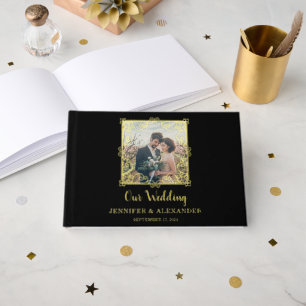 Elegant chic gold frame photo gold foil wedding guest book