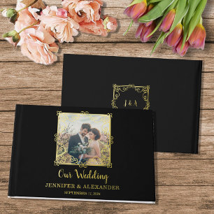 Elegant chic gold frame photo gold foil wedding guest book