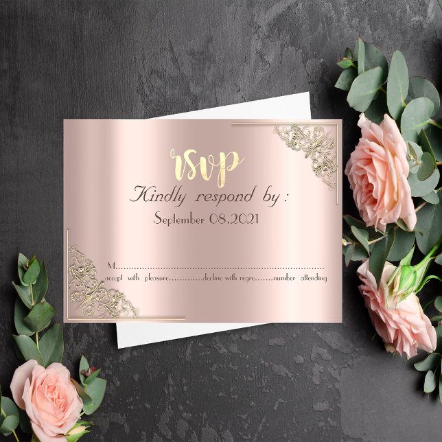 Elegant Chic Gold Frame Rose Gold  RSVP  Invitation (Creator Uploaded)