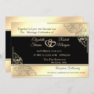 Elegant Chic Gold Frame,Stripe Wedding Invitation
