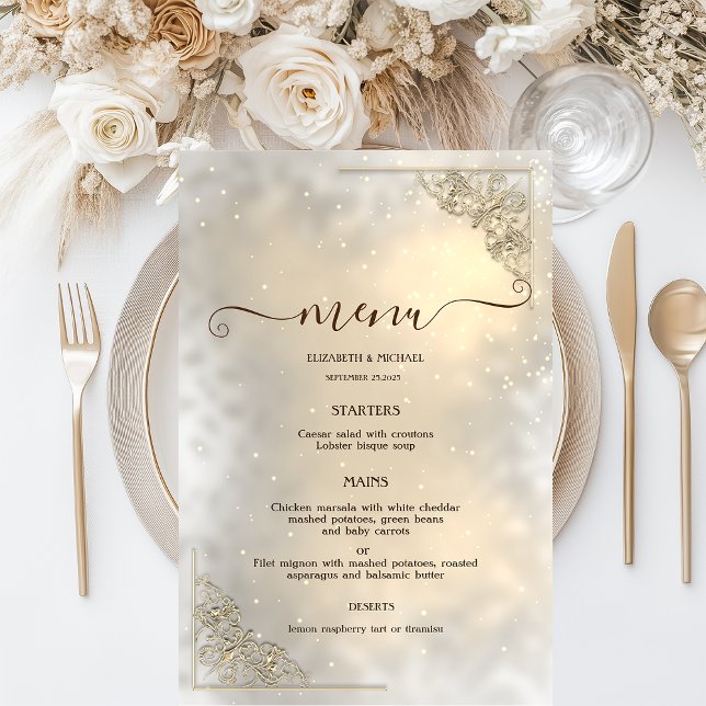 Elegant Chic Gold Frame Wedding Menu Card (Creator Uploaded)