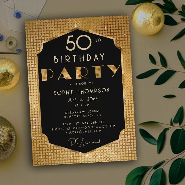 Elegant Chic Gold Glitter Black Birthday Party Invitation (Creator Uploaded)