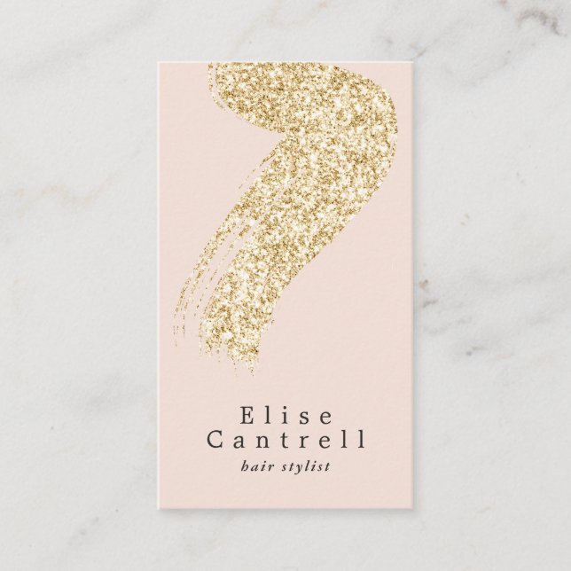 Elegant chic gold glitter brushstroke blush pink business card (Front)