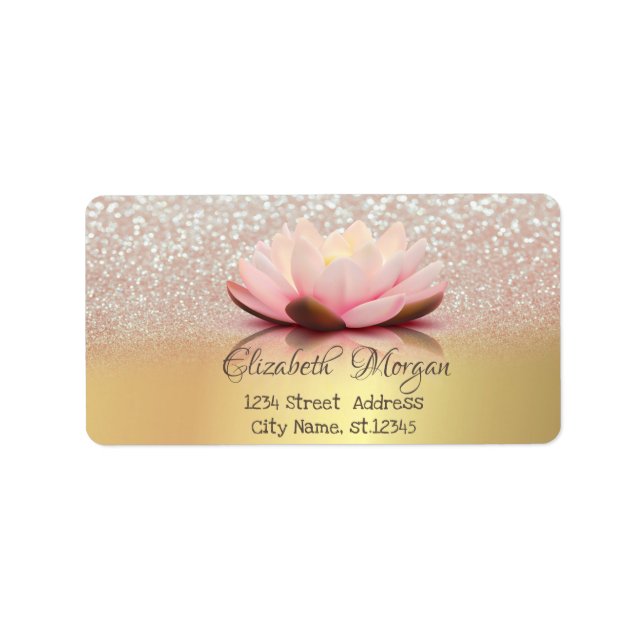 Elegant Chic Gold ,Glitter Ombre Bokeh Lotus Label (Front)