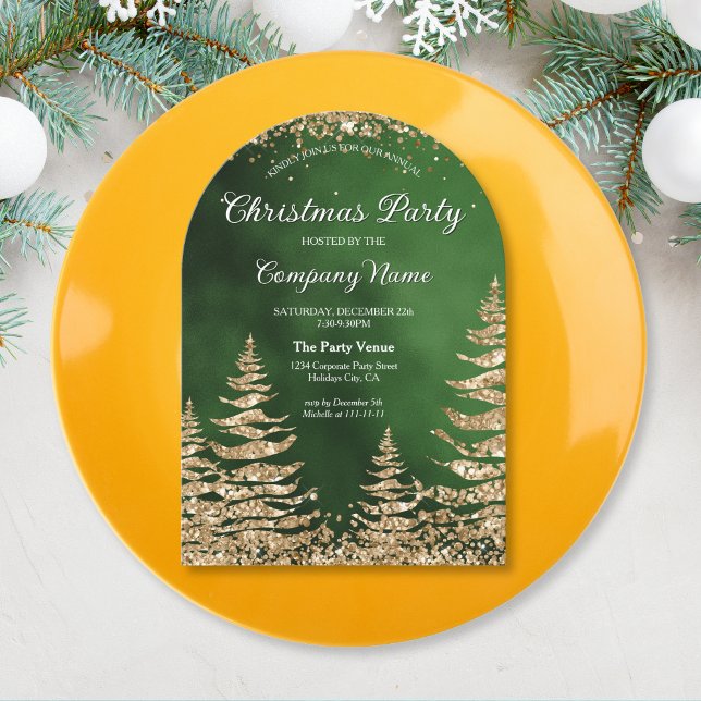 Elegant Chic Gold Glitter Pine Corporate Party Invitation (Creator Uploaded)