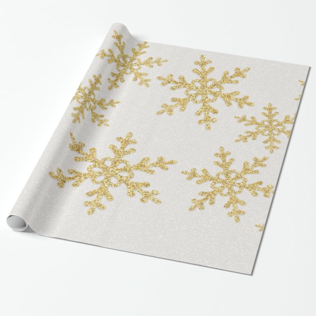 Elegant Chic Gold Glitter Snowflakes Holiday Wrapping Paper (Unrolled)