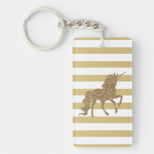 Elegant Chic Gold Glitter Unicorn,Striped Key Ring