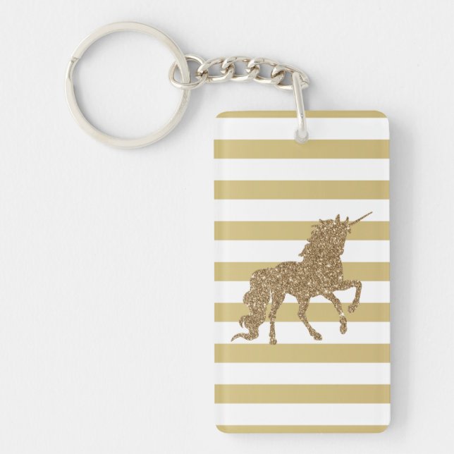 Elegant Chic Gold Glitter Unicorn,Striped Key Ring (Front)