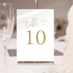 Elegant Chic Gold Heart Script Table Number