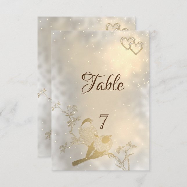 Elegant Chic Gold Hearts, Birds  Table  Card (Front/Back)