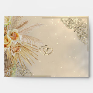 Elegant Chic Gold Hearts Boho Flowers Wedding Envelope