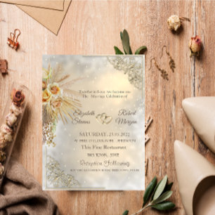 Elegant Chic Gold Hearts Boho Flowers Wedding Invitation