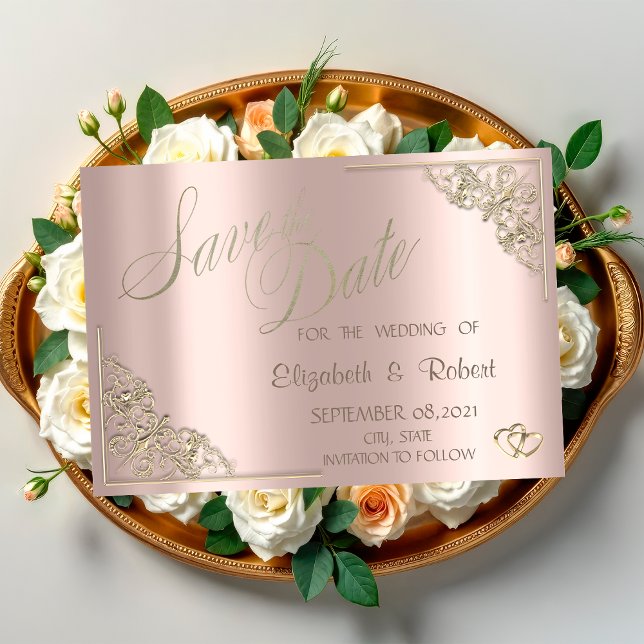 Elegant Chic Gold Hearts, Frame Rose Gold Save The Date (Creator Uploaded)