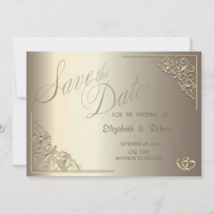 Elegant Chic Gold Hearts Frame Save The Date
