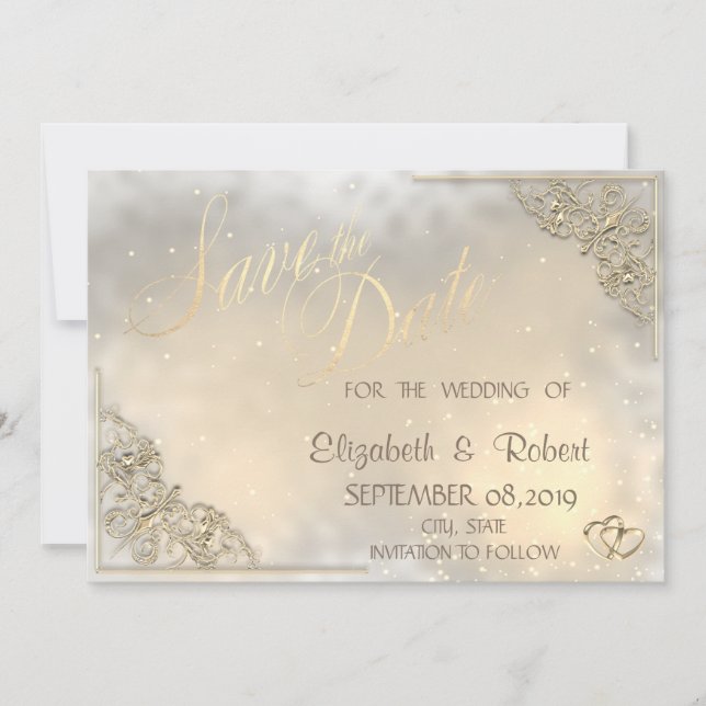Elegant Chic Gold Hearts, Frame Save The Date (Front)