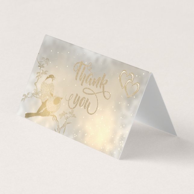 Elegant Chic Gold Hearts,  Glittery Thank You Card (Front)