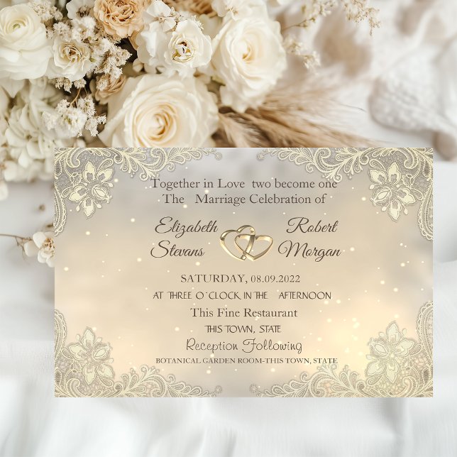 Elegant Chic Gold Hearts Lace Wedding  Invitation (Creator Uploaded)