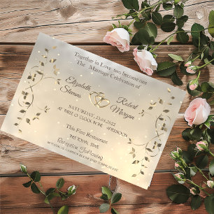 Elegant Chic Gold Hearts Leaves Wedding Invitation