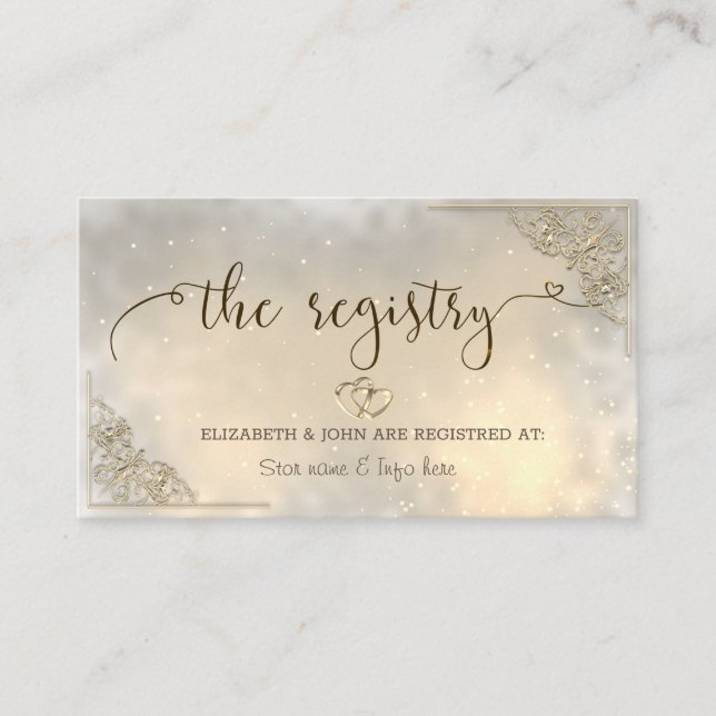 Elegant Chic Gold Hearts  Wedding Registry Enclosure Card (Front)