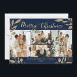 Elegant Chic Gold Leaves 4 Photo Christmas Card<br><div class="desc">Elegant, Modern Gold and Navy Botanical Leaves 4 Photo Collage Merry Christmas Holiday Card. This festive, mimimalist, whimsical four (4) grid photo collage holiday card template features a pretty photo collage, faux gold foil botanical leaves, winterberries and says Merry Christmas! The „Merry Christmas” greeting text is written in a beautiful...</div>