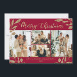 Elegant Chic Gold Leaves 4 Photo Christmas Card<br><div class="desc">Elegant, Modern Gold and Burgundy Botanical Leaves 4 Photo Collage Merry Christmas Holiday Card. This festive, mimimalist, whimsical four (4) grid photo collage holiday card template features a pretty photo collage, faux gold foil botanical leaves, winterberries and says Merry Christmas! The „Merry Christmas” greeting text is written in a beautiful...</div>