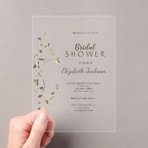 Elegant Chic Gold Leaves Bridal Shower  Acrylic Invitations