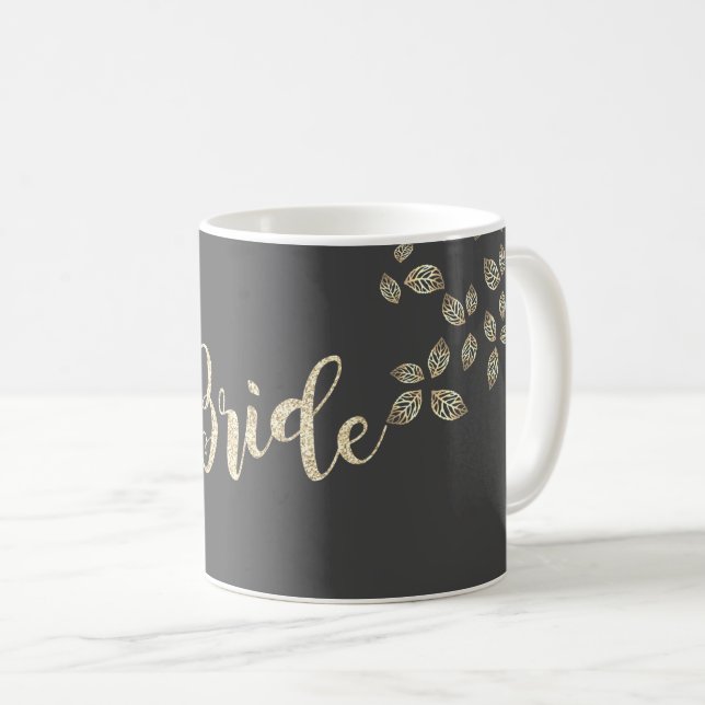 Elegant Chic Gold Leaves, Bride Coffee Mug (Front Right)