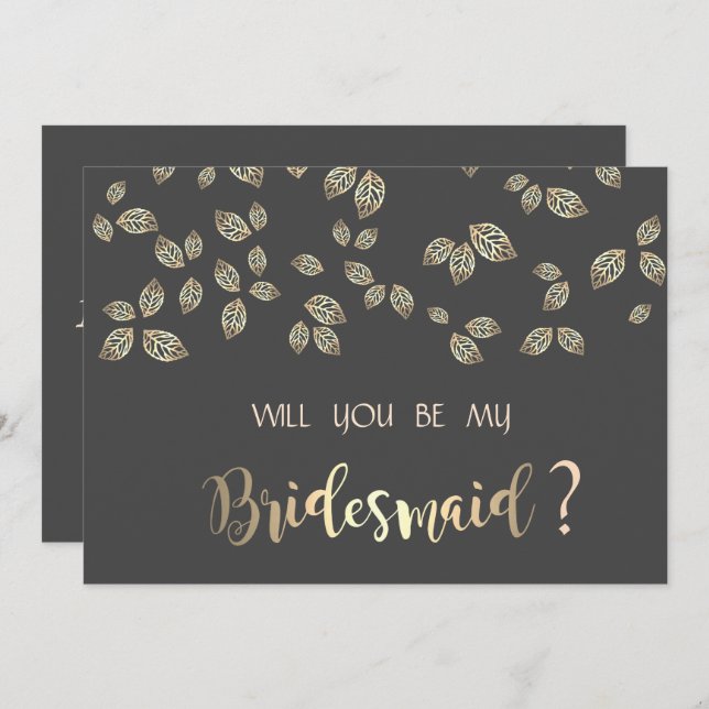 Elegant Chic Gold Leaves  Bridesmaid Card (Front/Back)
