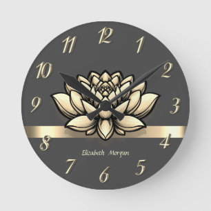 Elegant Chic Gold Lotus, Yoga   Round Clock