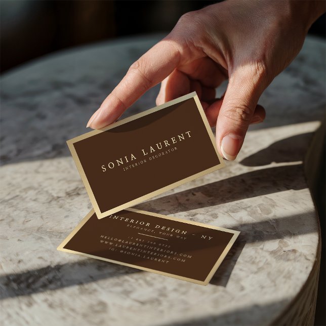 Elegant chic gold metallic dark brown minimalist business card (Elegant chic gold metallic dark brown minimalist)