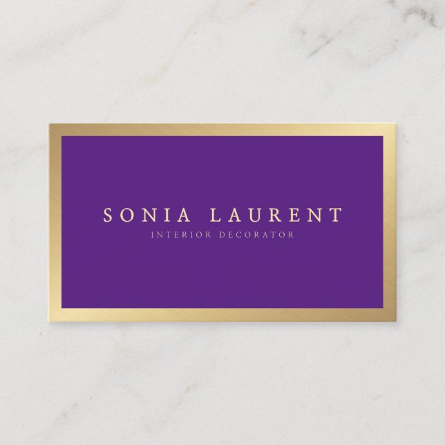 Elegant chic gold metallic dark purple minimalist business card (Front)