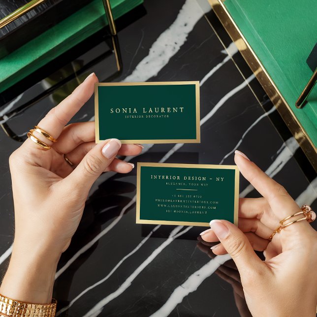 Elegant chic gold metallic forest green minimalist business card (Elegant chic gold metallic forest green minimalist)