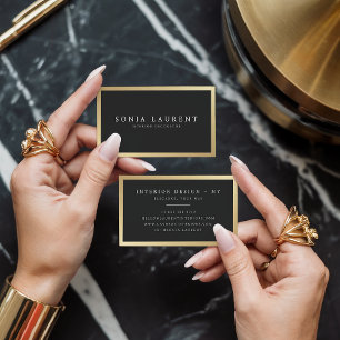 Elegant chic gold metallic frame minimalist black business card