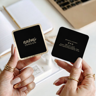 Elegant chic gold modern square minimalist black business card