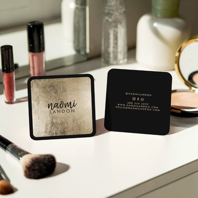 Elegant chic gold modern square minimalist black square business card (Elegant chic gold modern square minimalist black)