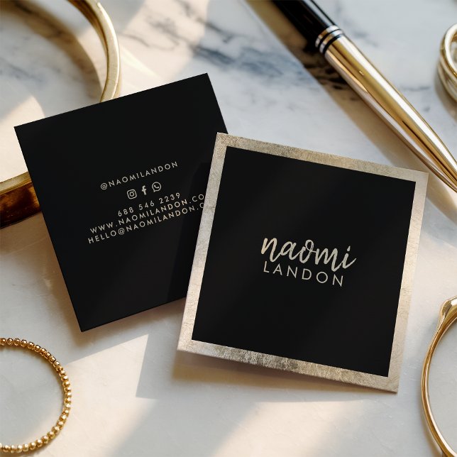 Elegant chic gold modern square minimalist black square business card (Elegant chic gold modern square minimalist black)