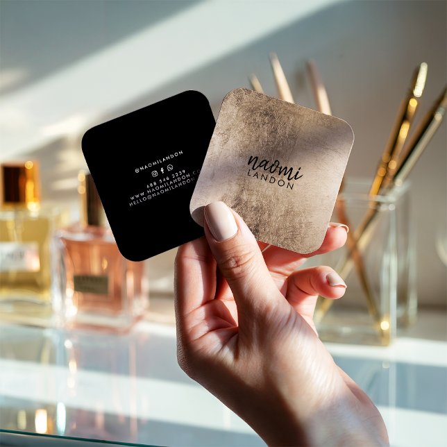 Elegant chic gold modern square minimalist black square business card (Elegant chic gold modern square minimalist black)