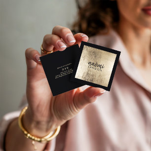 Elegant chic gold modern square minimalist black square business card