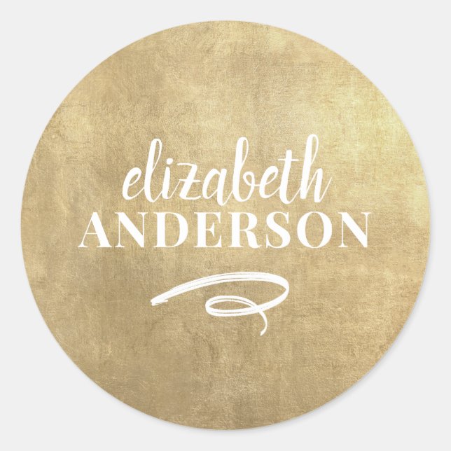 Elegant Chic Gold Modern Square Minimalist Classic Classic Round Sticker (Front)