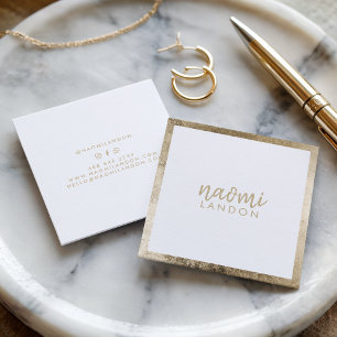 Elegant chic gold modern square minimalist white square business card