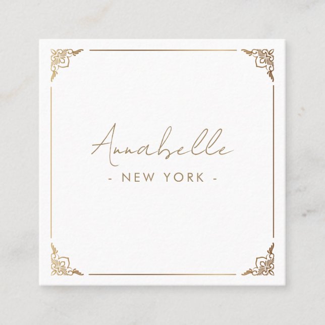Elegant Chic Gold Ornate Frame QR Code Square Business Card (Front)