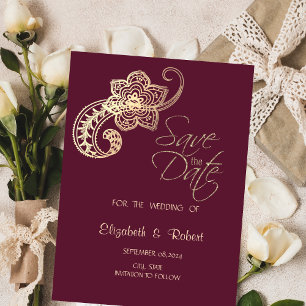Elegant Chic Gold Paisley Burgundy Save The Date