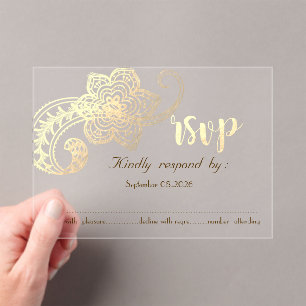 Elegant Chic Gold Paisley  RSVP Acrylic Invitations