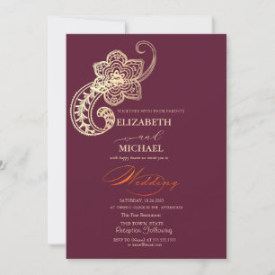 Elegant Chic Gold Paisley Script Wedding Invitation