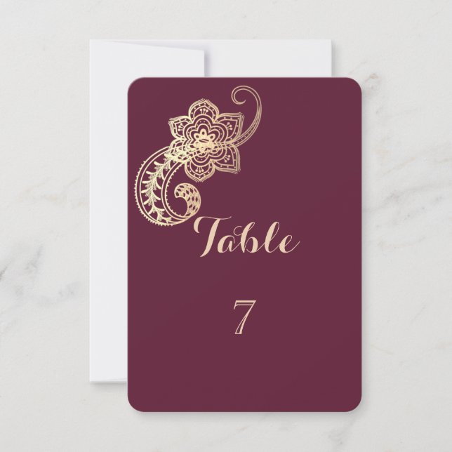 Elegant Chic Gold Paisley Table Card (Front)