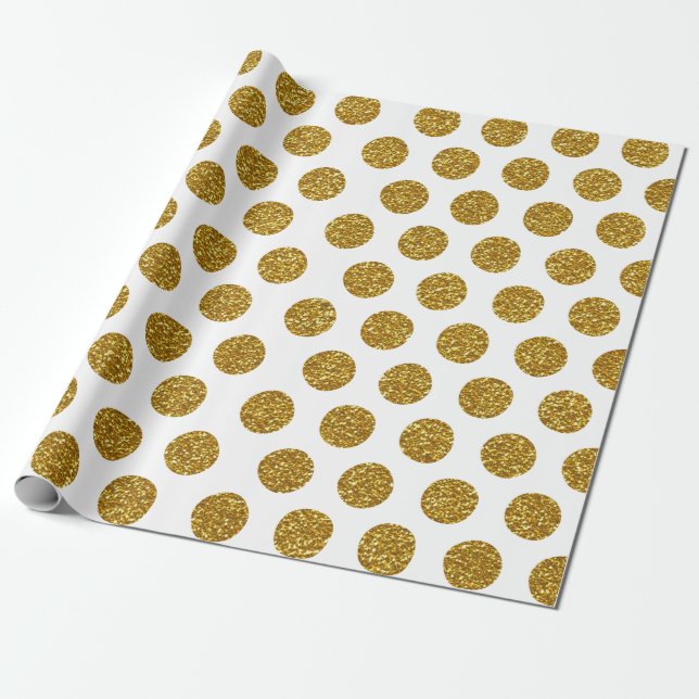 Elegant Chic Gold Polka Dots Glitter Photo Print Wrapping Paper (Unrolled)