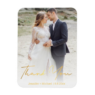 elegant chic gold script wedding photo thank you magnet