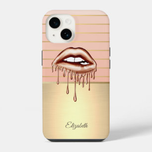 Elegant Chic Gold Striped Lips,Drips iPhone 14 Case