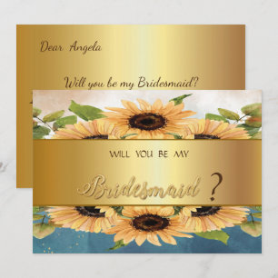 Elegant Chic Gold Sunflowers Bridesmaid Card